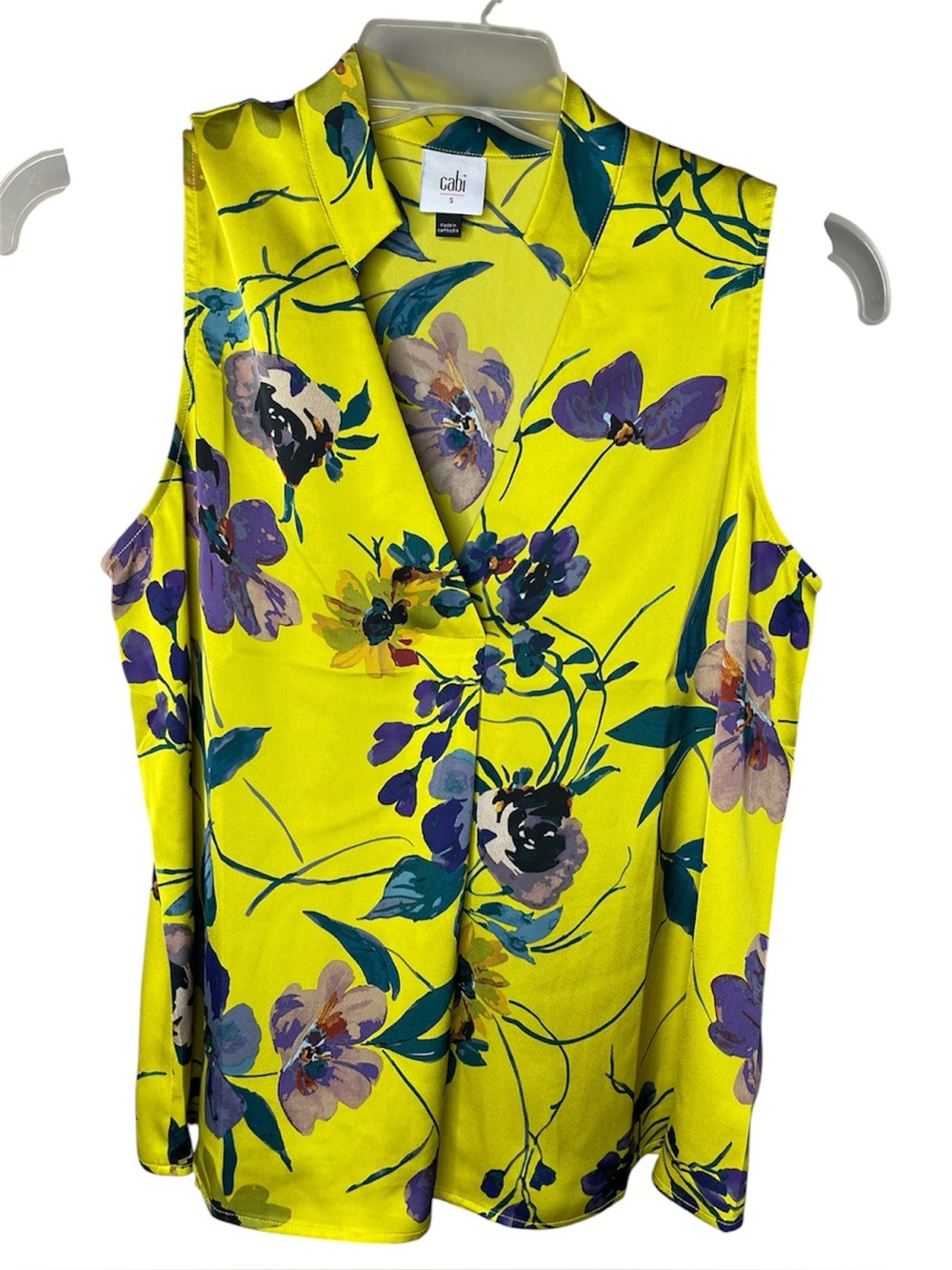 CAbi Yellow Floral Sleeveless V-Neck Camisole Sz S